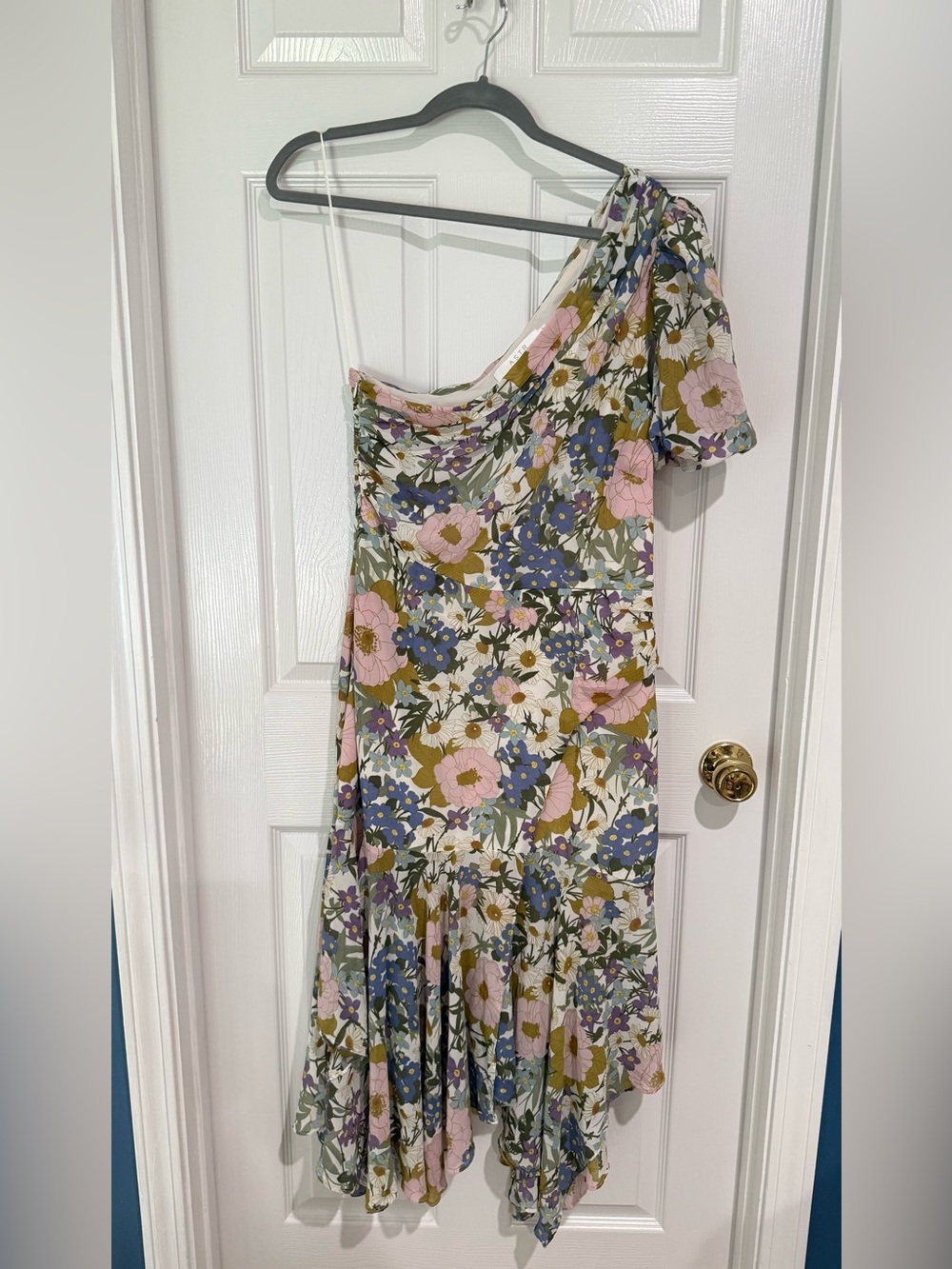 Astr One-Shoulder Floral Dress in Pink, Blue, Olive